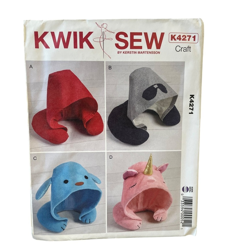 Kwik Sew K4271 Hooded Travel Neck Pillows Sewing Pattern OS Adult Kid Uncut FF